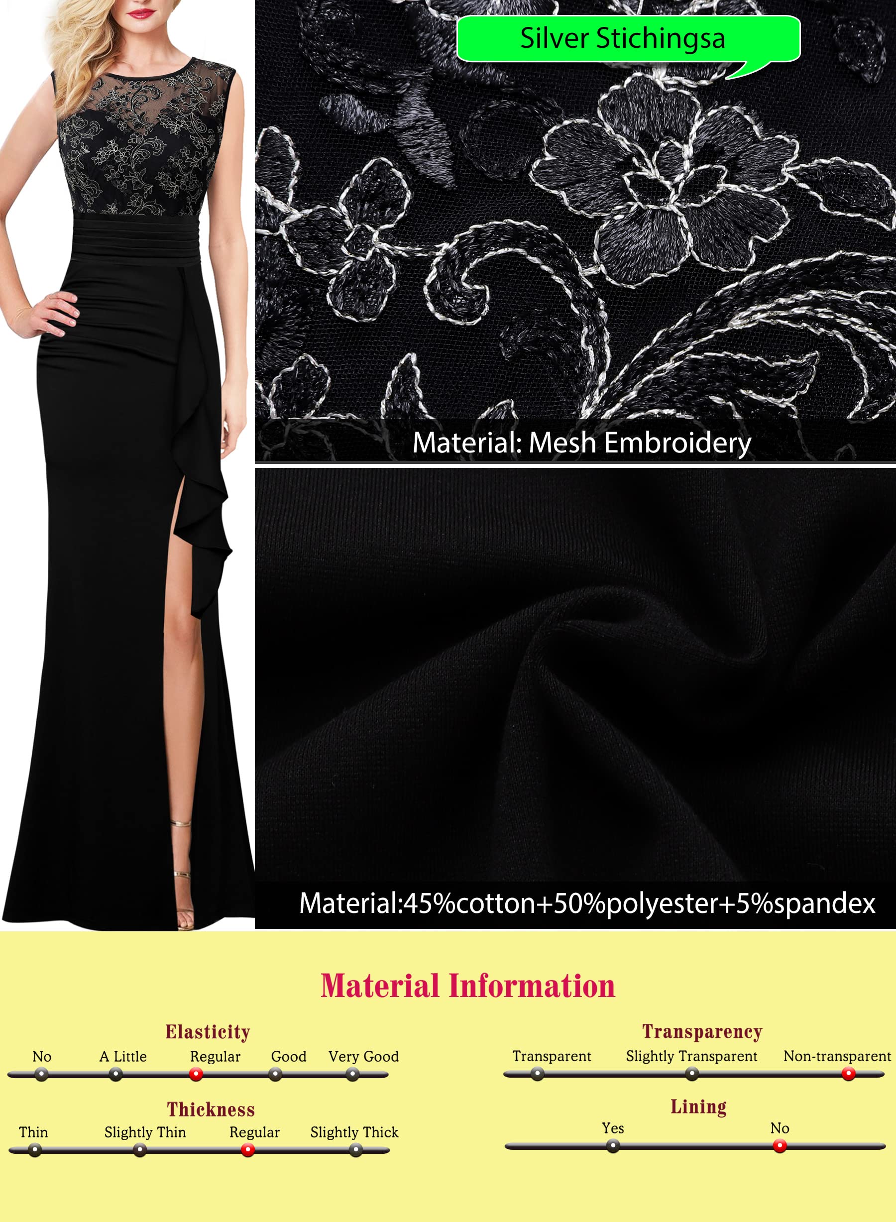 VFSHOW Women's Formal Ruched Ruffles Evening Prom Wedding Party Maxi Dress - Elegant Long Gown for Special Occasions, Dinners & Celebrations