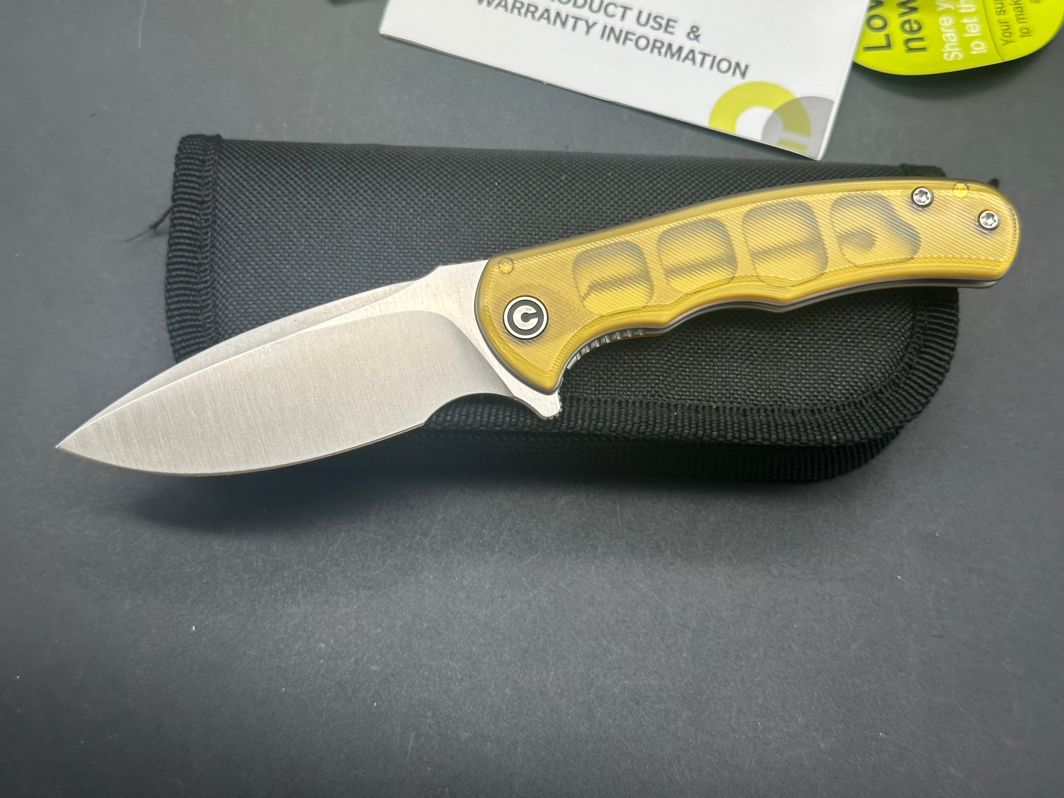 CIVIVI Mini Praxis Folding Knife - D2 Steel Blade, Polished Ultem Handle, Drop Point Plain Edge with Satin Finish | EDC, Outdoor, Camping & Everyday Carry Pocket Knife