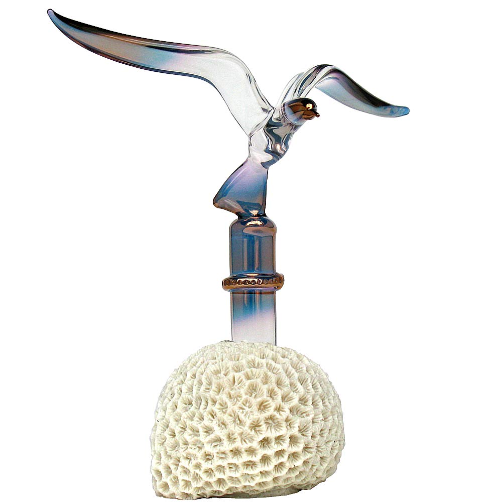 Hand Blown Glass Seagull Figurine on Coral Base - Elegant Home Decor for Beach House, Coastal Living Room & Nautical Theme Gifts