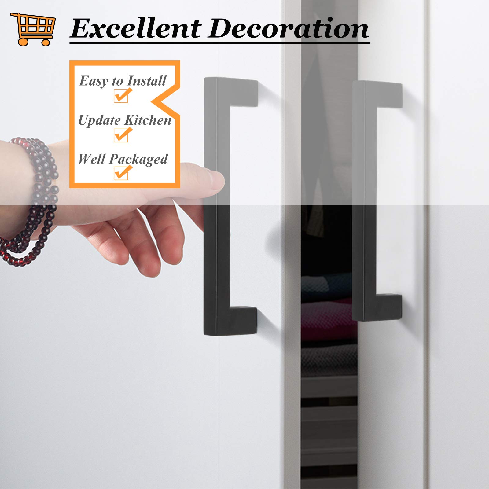 Probrico 200 Pack 4 Inch Square Cabinet Handles - Flat Black Kitchen & Drawer Pulls - Durable Cabinet Hardware for Closet, Wardrobe, Bedroom & Bathroom - Perfect for Home Renovation & Furniture Upgrade
