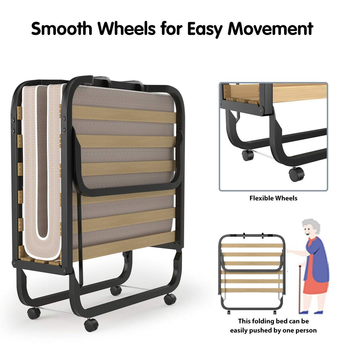 Foldable Twin Size Bed Frame with Mattress - Portable Guest Bed for Adults & Kids - Perfect for Spare Rooms, Sleepovers & Small Spaces - Easy to Move & Store