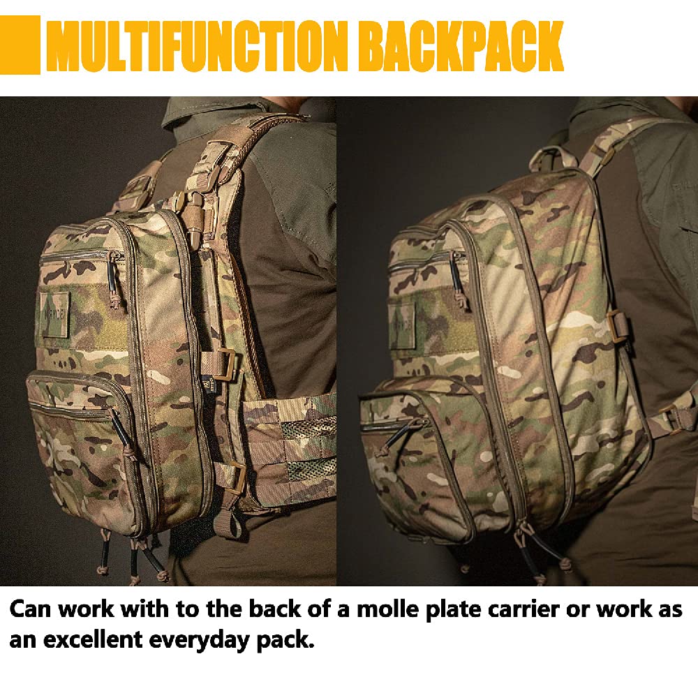 KRYDEX Tactical Expandable MOLLE Backpack - Durable Military Rucksack for Travel, Hiking, Hunting & Outdoor Adventures (Camo) - Perfect for Camping, Airsoft & Emergency Preparedness