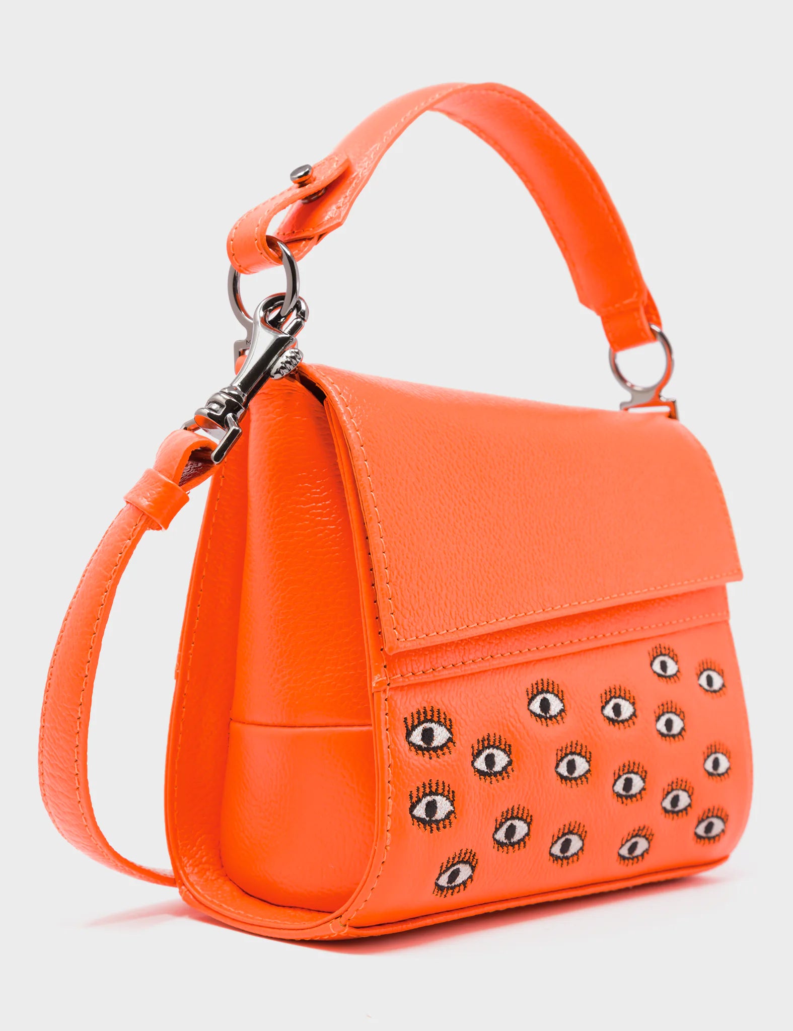 Anastasio Micro Crossbody Handbag - Neon Orange Genuine Leather with Eye Embroidery Design | Perfect for Women's Daily Use, Parties, and Travel Accessories
