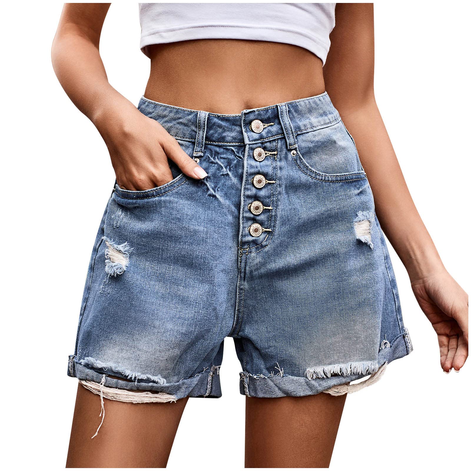 Women's High Waisted Stretchy Denim Shorts - Summer Casual Wear