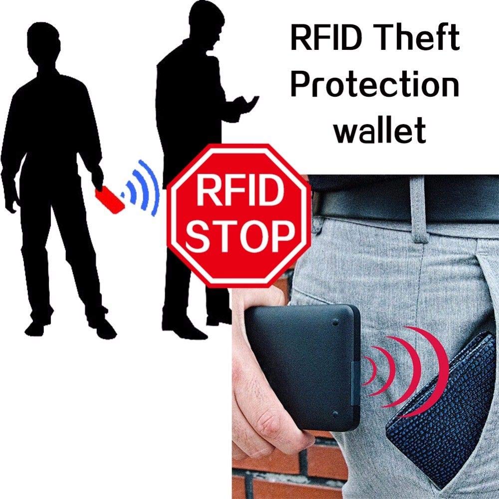 Slim RFID Blocking Bifold Leather Wallet for Men - Black & Blue with Elastic Key Holder & Chain | Secure Compact Card Holder for Travel, Business & Everyday Use