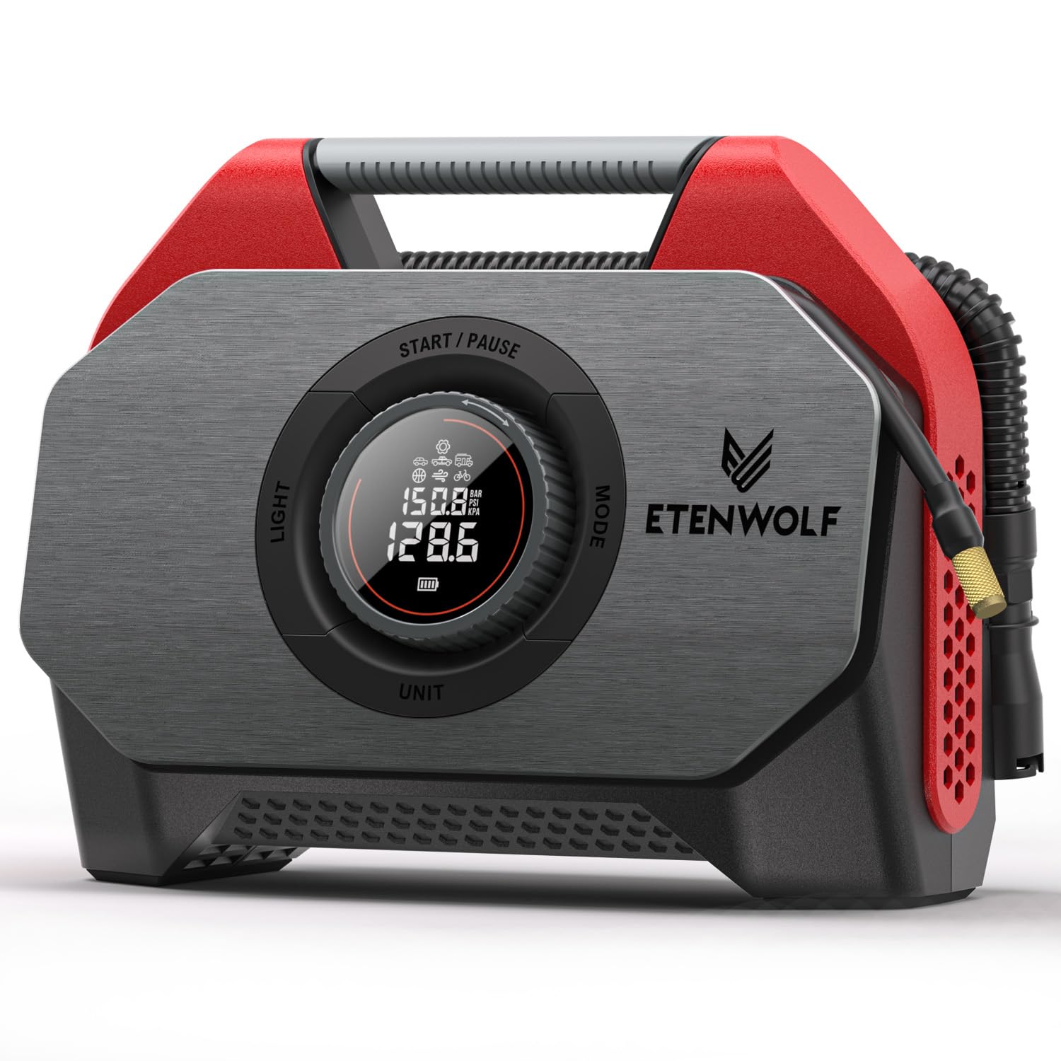 ETENWOLF VORTEX S6SE Cordless Tire Inflator Portable Air Compressor - 160 PSI High Pressure Air Pump for Car Tires, Heavy-duty Vehicles & Bikes with 15600mAh Rechargeable Battery, Dual Cylinder Design - Perfect for Road Trips, Emergency Flat Tire Repair & Garage Use (Red)