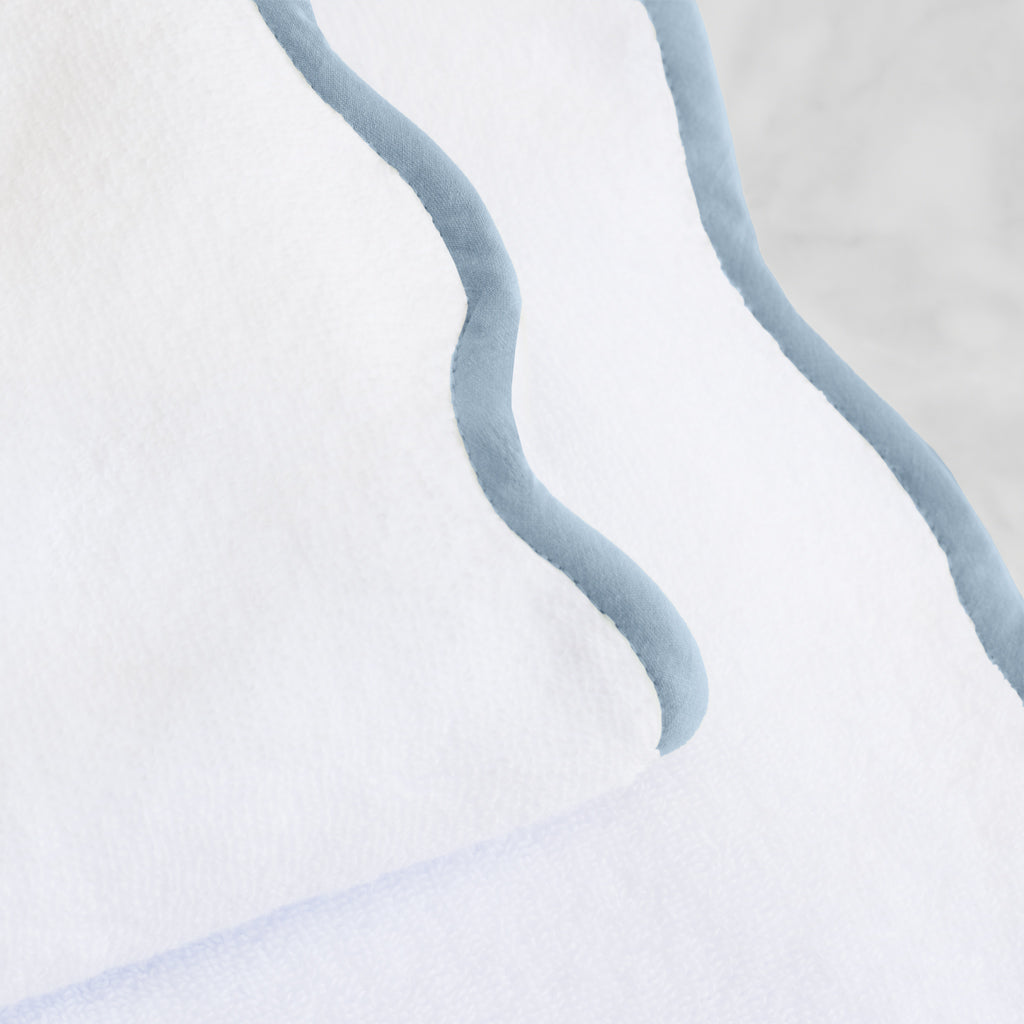 Luxury Blue Scalloped Plush White Towel Set - 2 Washcloths, 2 Hand Towels, 4 Bath Towels | Soft Spa & Bathroom Collection for Home, Hotel, and Gift Use