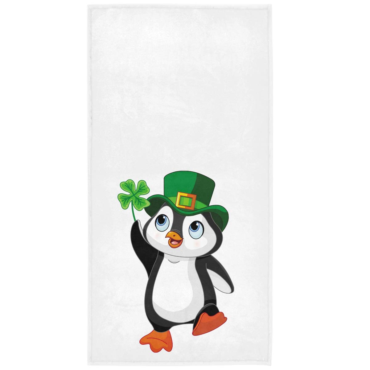 Penguin Leprechaun Clovers Hand Towels 16x30 Inch - Ultra Soft Absorbent Bath & Kitchen Towels for Bathroom, Guest & Dish Drying - St Patrick's Day Decor & Spring Home Accessories