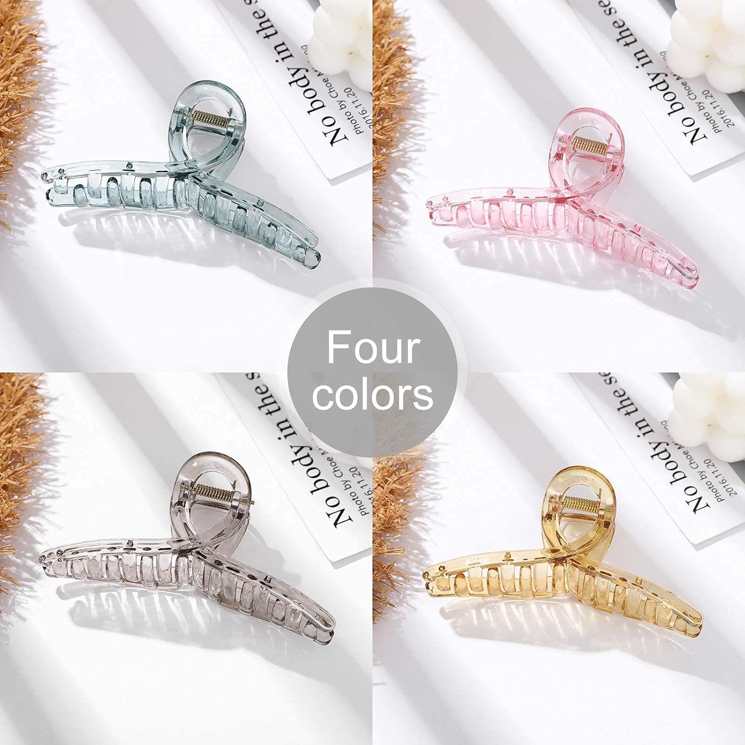 KROGER 4PCS Transparent Candy Color Hair Claw Clips - Large Strong Hold Butterfly Hair Clamps for Women, Hair Accessories for Thick Hair, Ponytail & Bun Styling