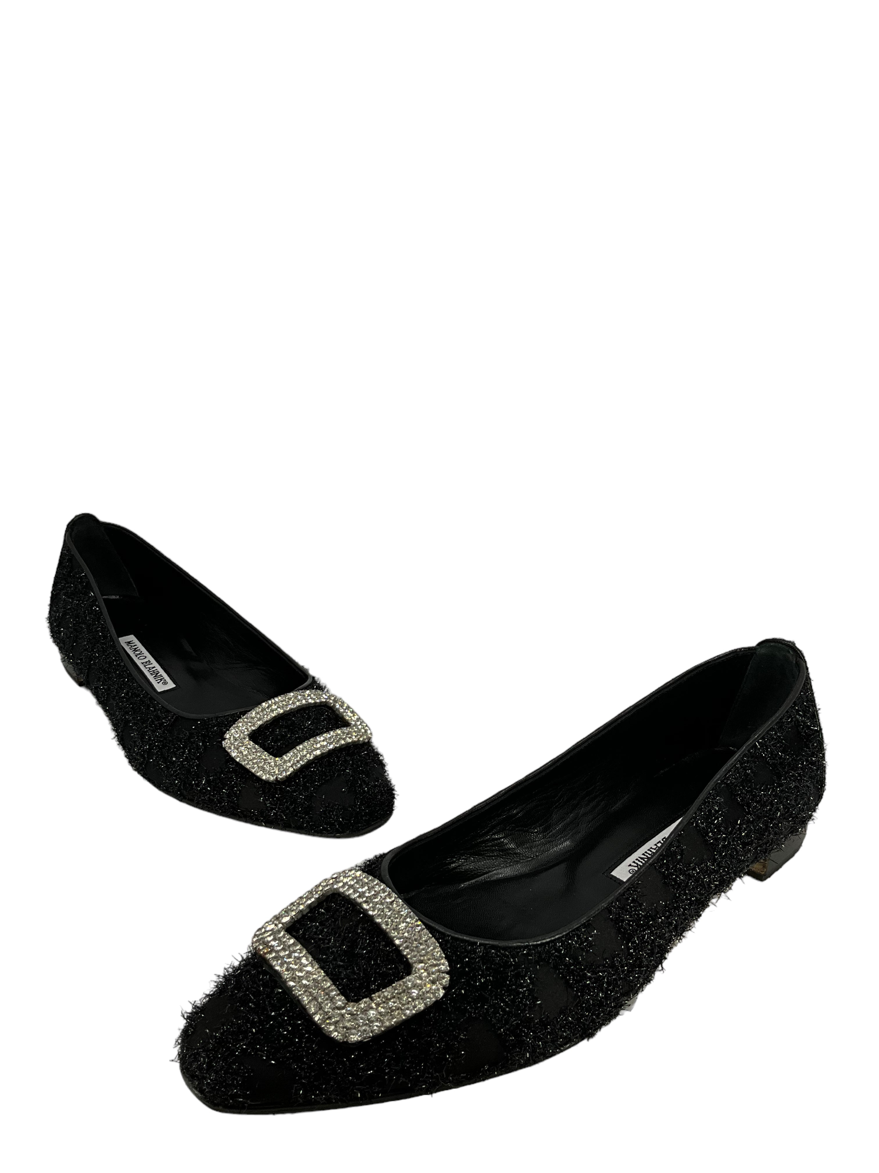 Manolo Blahnik Black Textured Fabric Flats for Women - Size 11 | Comfortable & Stylish Ballet Flats for Work, Office & Casual Wear