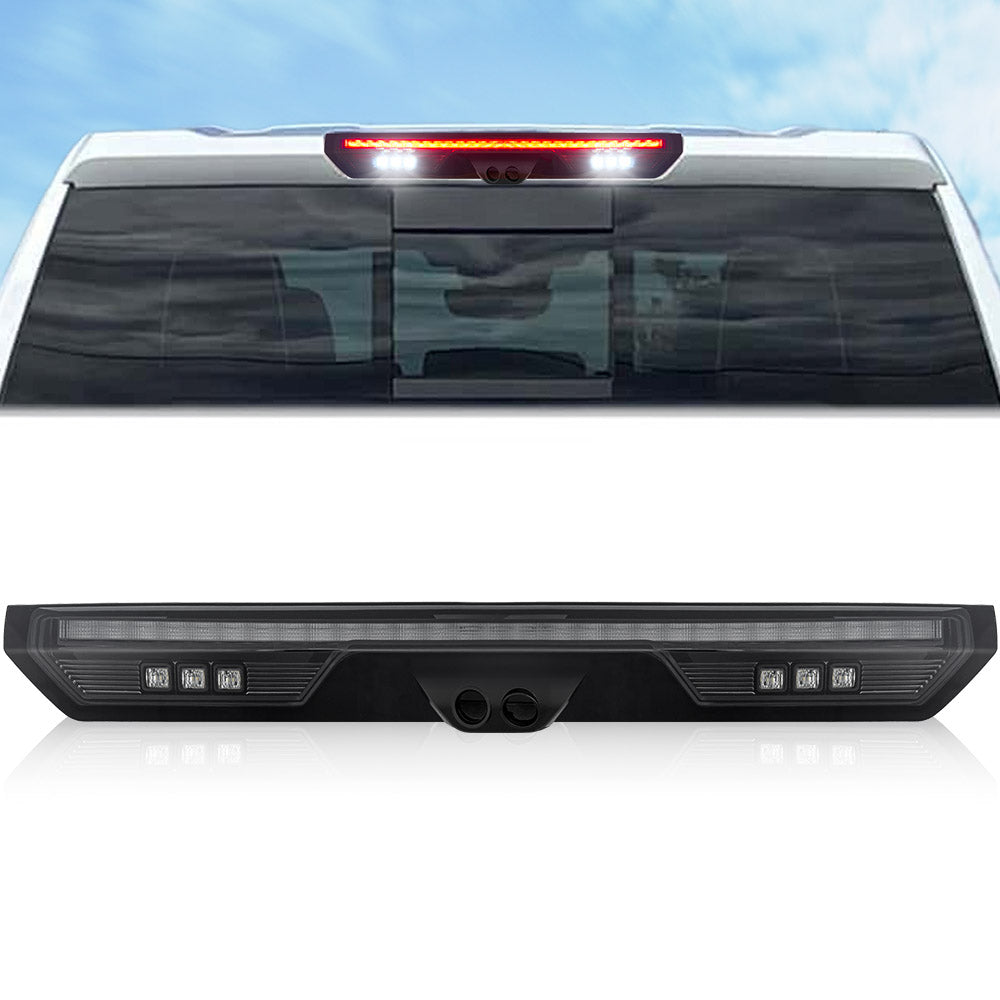 GMC Sierra & Chevy Silverado 2500 3500 4th Gen LED 3rd Brake Light with CREE XML White Cargo Lights - High Power Red LED & Smoked Lens - Fits Single Wheel & Dually Models - Replacement for OEM Brake Light with Bed Camera - Perfect for Night Driving & Off-Road Adventures