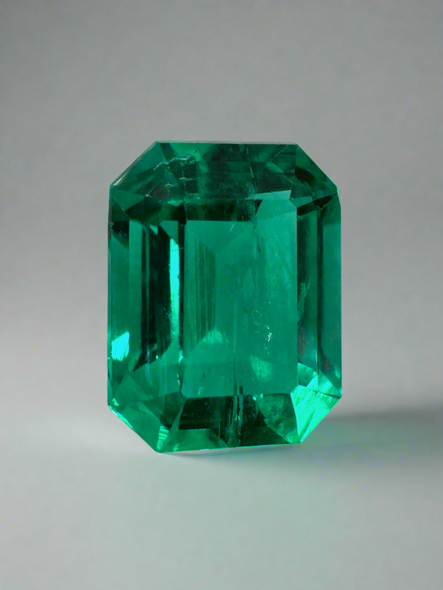 1.49 Carat 8x6mm Vivid Bluish Green Colombian Emerald Gemstone - Emerald Cut Natural Loose Gem for Jewelry Making & Engagement Rings
