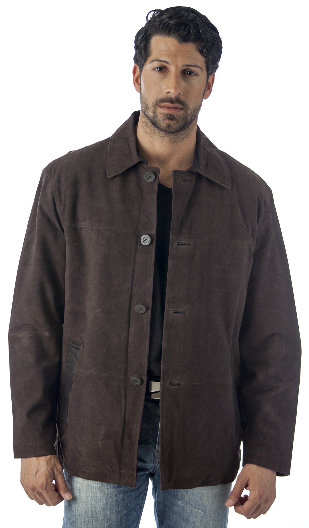 REED Men's Quello 4 Button Water Repellent Suede Leather Jacket - Stylish Waterproof Outerwear for Casual & Outdoor Activities