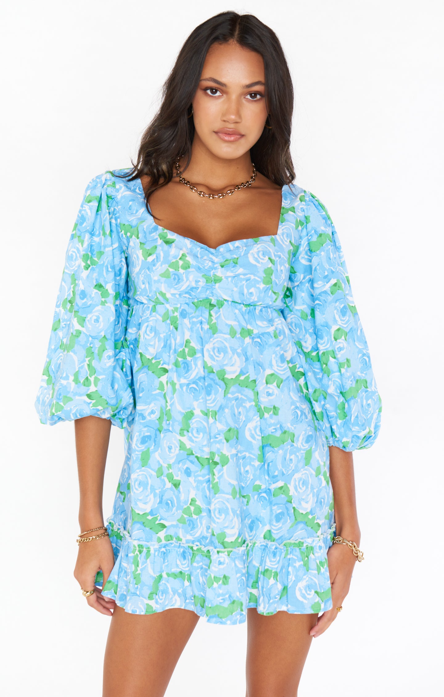 Elegant Mandi Mini Dress - Floral Blue Bridal Party Dress for Weddings, Bridal Showers & Special Occasions