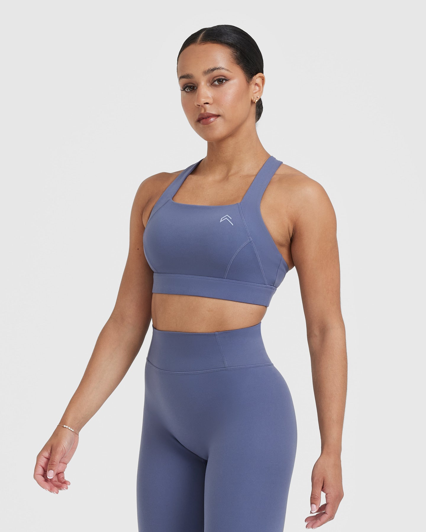 Timeless Wide Strap Sports Bra for Women - High Support Workout Top in Slate Blue | Perfect for Yoga, Running & Gym Fitness Activities