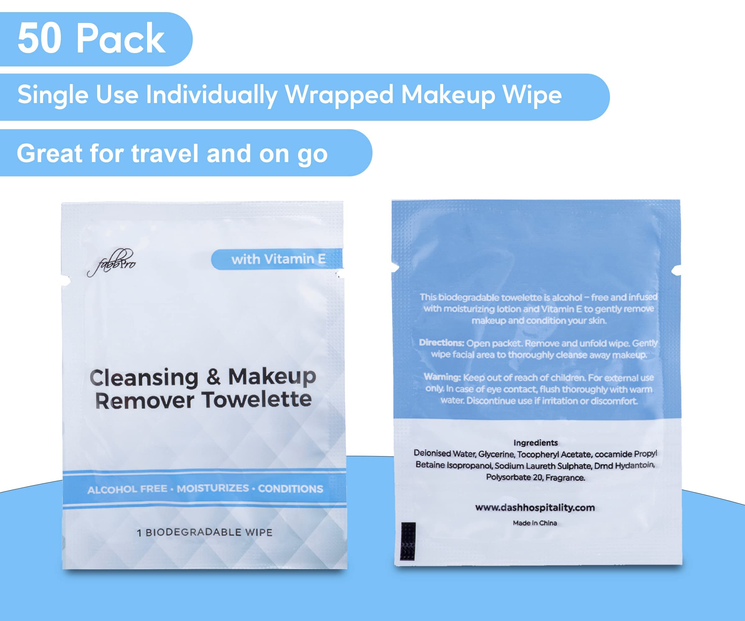Vitamin E Enriched Alcohol-Free Makeup Remover Wipes – Gentle Exfoliating & Deep Cleansing Facial Towels – Biodegradable & Eco-Friendly – Pack of 50 | Perfect for Travel, Gym & Daily Skincare Routine