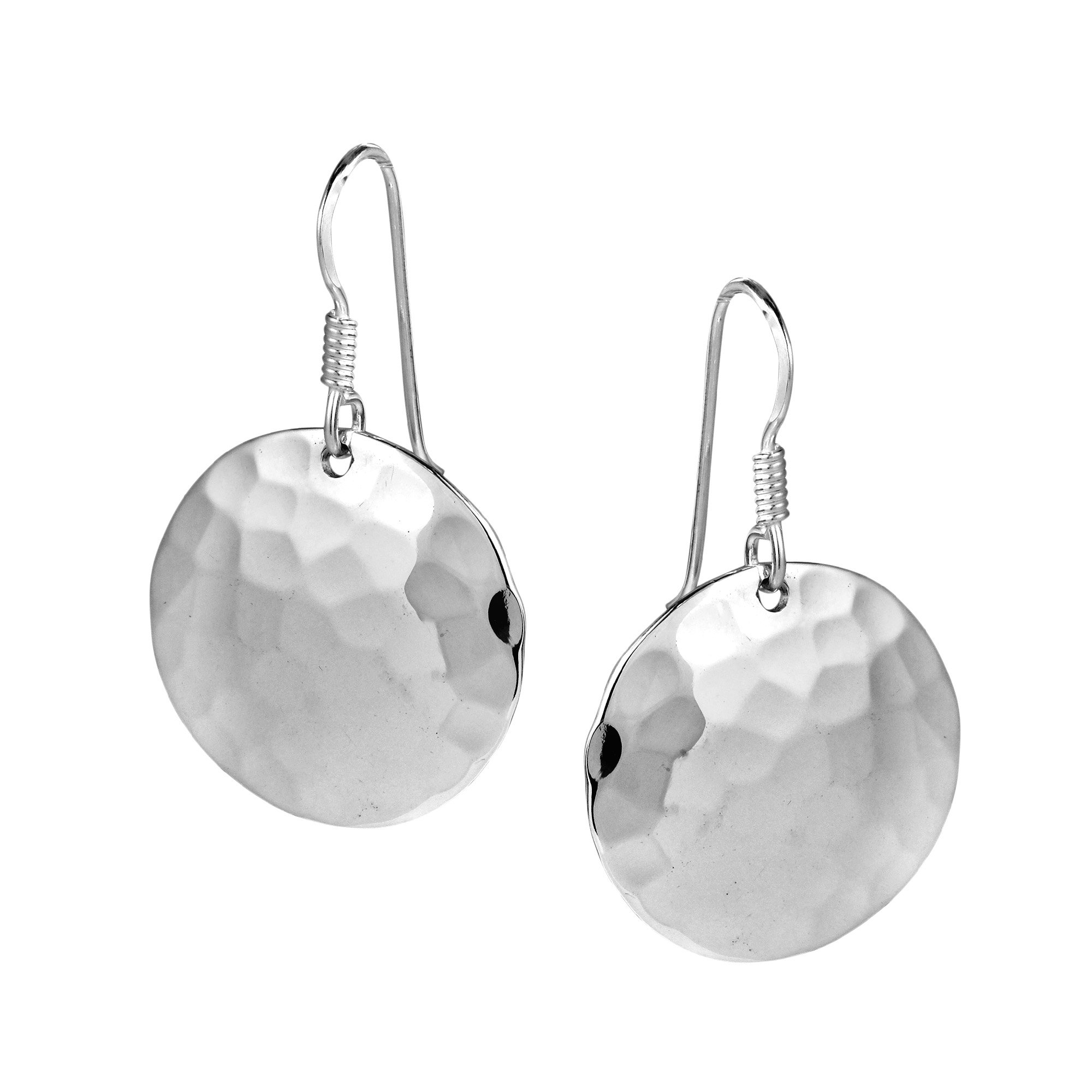 925 Sterling Silver Round Hammer Texture Dangle Earrings | Vintage Boho Dangling Earrings for Women | Perfect for Bohemian Style, Festivals & Everyday Wear