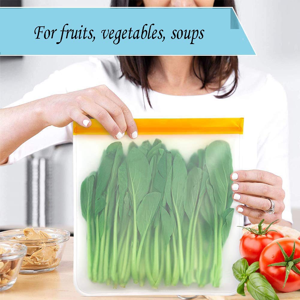 PEVA Reusable Food Storage Bags - 5-Pack Leakproof Gallon Freezer Bags for Sandwich, Fruit, Snacks, Meat & Meal Prep | Eco-Friendly Home Organization | Perfect for Picnics, Camping & Lunch Boxes (Orange)