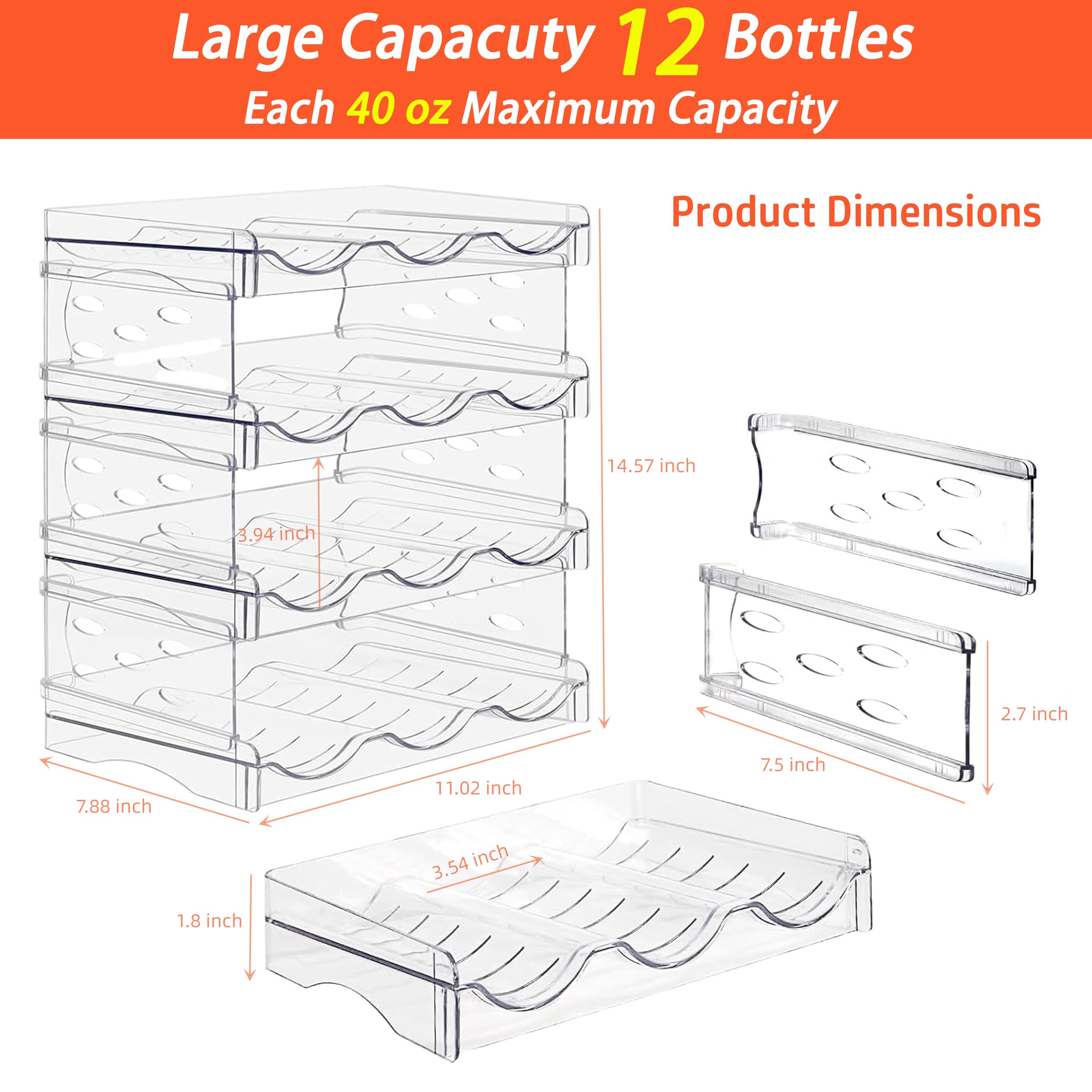 4 Pack Stackable Wine & Water Bottle Organizer - Clear Plastic Fridge Storage for Cabinet, Refrigerator, Pantry - Holds 12 Bottles | Perfect for Kitchen Countertops, Party Serving & Small Space Organization