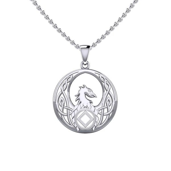 Celtic Phoenix Recovery Pendant in Sterling Silver - AA or NA Symbol - Adjustable 18