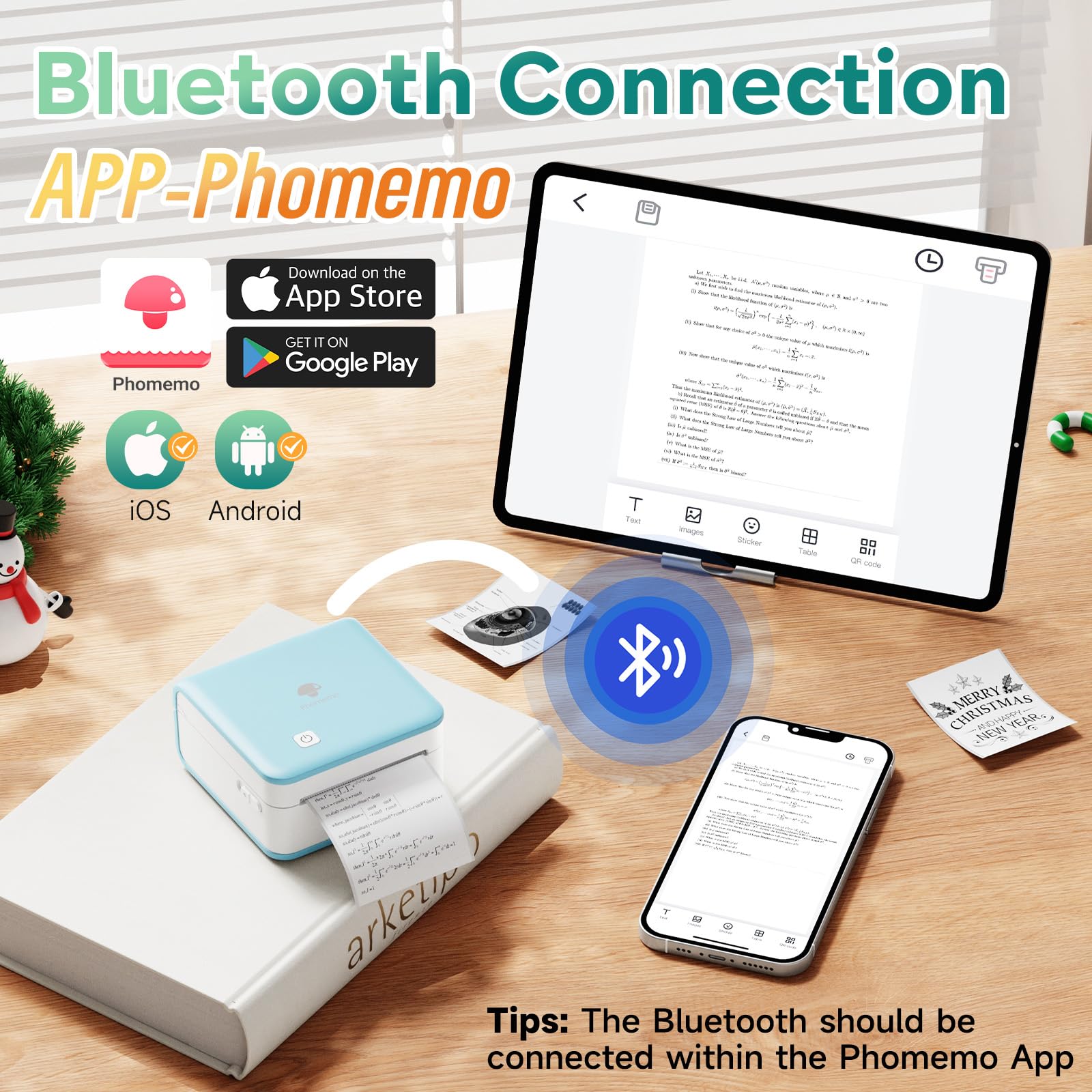 Phomemo Mini Bluetooth Sticker Printer - Portable Thermal Label Maker for Study Notes, Photos, Lists & Gift Wrapping | Perfect for School, Office, Scrapbooking & DIY Crafts (Cyan)