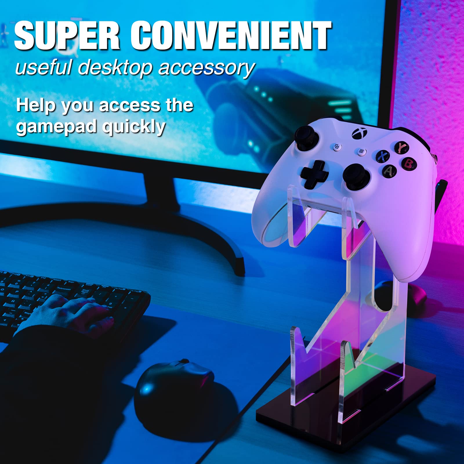NiHome Iridescent Acrylic 2-Tier Universal Game Controller & Headset Holder Stand for PS5, Xbox ONE, Switch - Colorful Gaming Accessories with Anti-Slip Base | Perfect for Gaming Setup, Desk Organization & Displaying Controllers