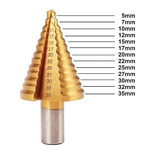5-35mm HSS Titanium Coated Step Drill Bit Set for Wood & Metal - High Precision Core Hole Drilling Tool with Round Shank - Perfect for DIY Projects, Home Repairs, and Professional Metalworking