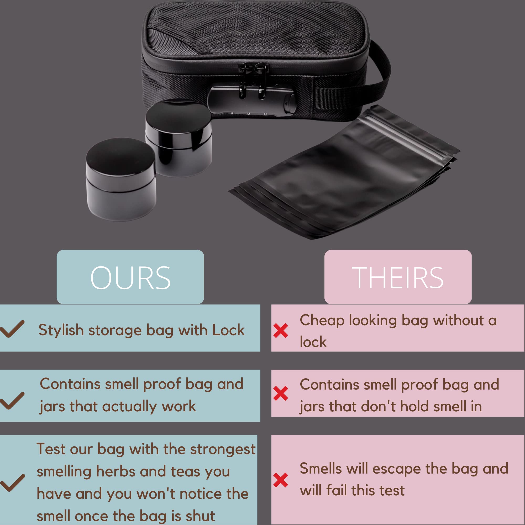 Primacity Smell Proof Bag with Lock - 2 Airtight Jars & 5 Mylar Bags - Odor Proof Container for Storage - Travel & Home Use - Perfect for Cannabis, Herbs, Food & Valuables - UK Seller