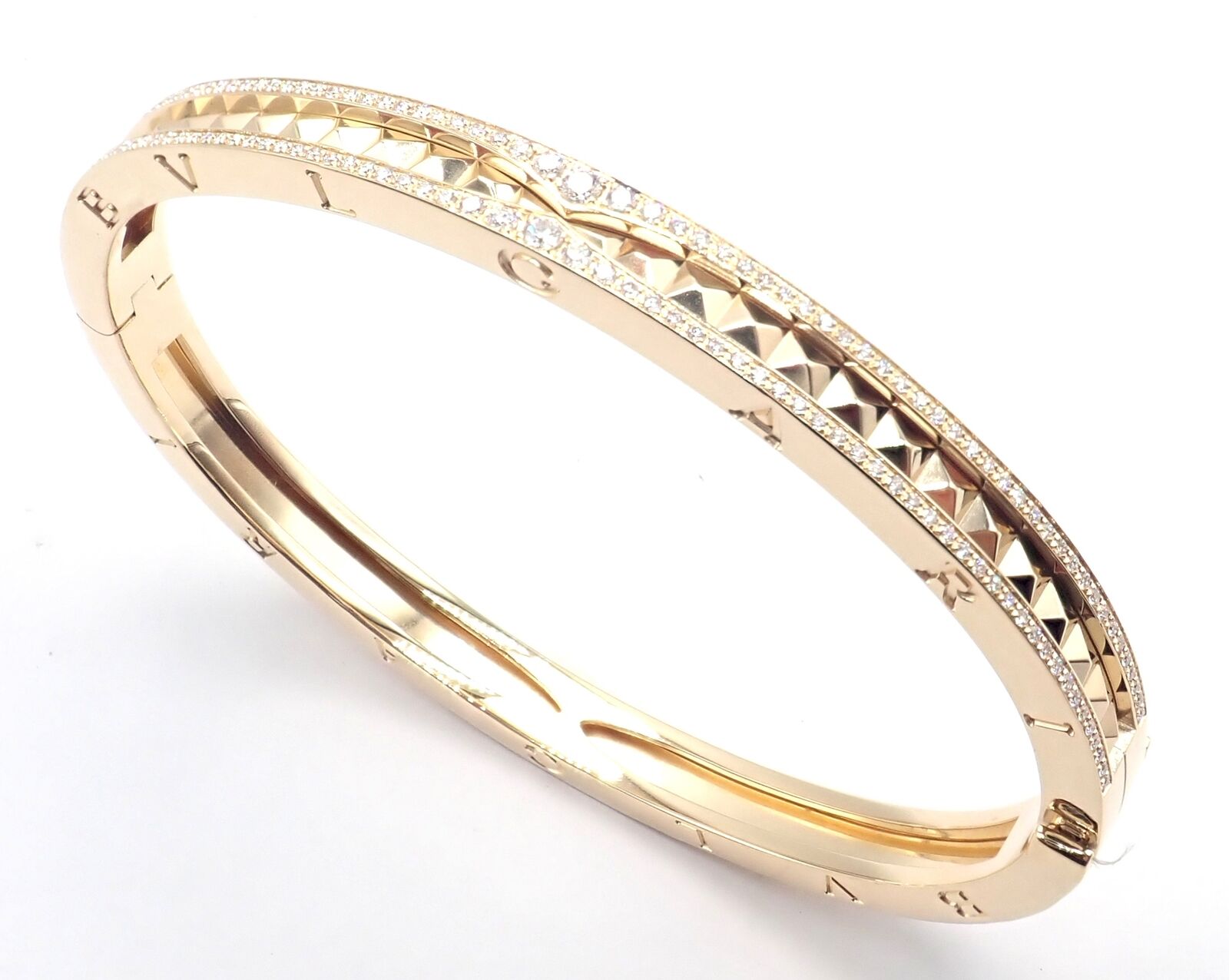 Authentic Bulgari B.Zero1 Rock 18K Yellow Gold Diamond Bangle Bracelet - Luxury Jewelry for Women, Perfect for Weddings, Anniversaries & Special Occasions