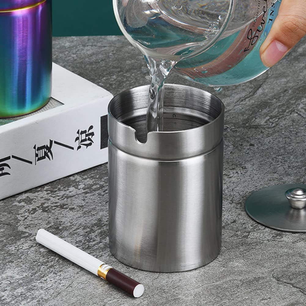 Portable Car Ashtray with Lid - Stainless Steel Smokeless Auto Ash Tray & Mini Trash Can | Detachable Diamond Cover Holder for Women | Perfect for Road Trips, Commuting & Smoking in Vehicle (Black)
