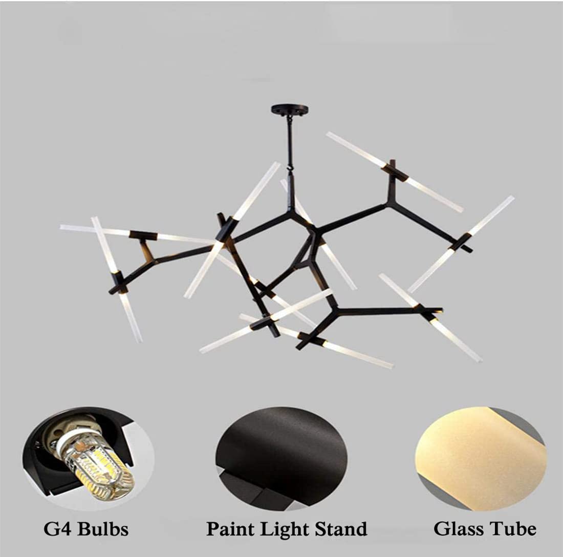 Modern Industrial LED Chandelier - 20-Light Black Metal & Glass Branch Pendant Lamp for Dining Room, Living Room - DIY Ceiling Fixture for Home Decor & Wedding Venues