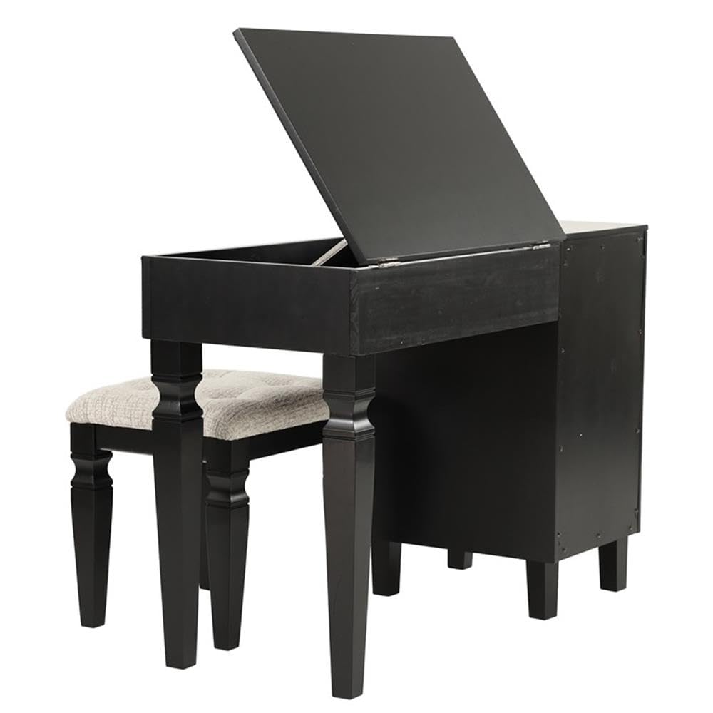 Poundex Flip-top Vanity Set with Stool - Modern Dressing Table with Mirror & Seat for Bedroom Makeup & Hair Styling - Perfect for Small Spaces & Home Organization