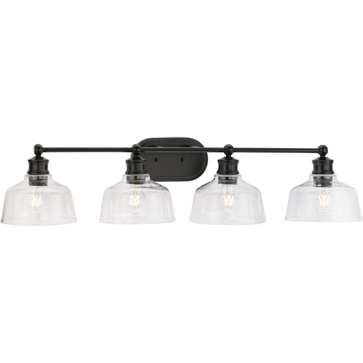 Progress Lighting P300398-31M Singleton Collection 4-Light Bathroom Vanity Light Fixture in Matte Black - Perfect for Modern Bathrooms, Powder Rooms & Dressing Areas