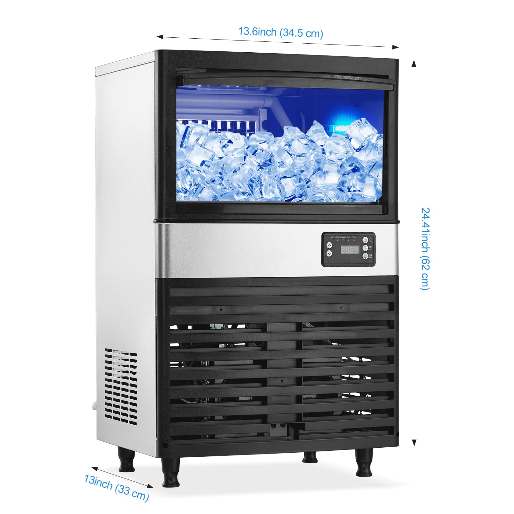 Commercial Ice Maker Machine 130Lbs/24H with 27Lbs Storage Bin - 0.9 Inch Thick Ice Cube Maker with Auto Cleaning - Perfect for Home Bars, Hotels, Restaurants & Outdoor Parties