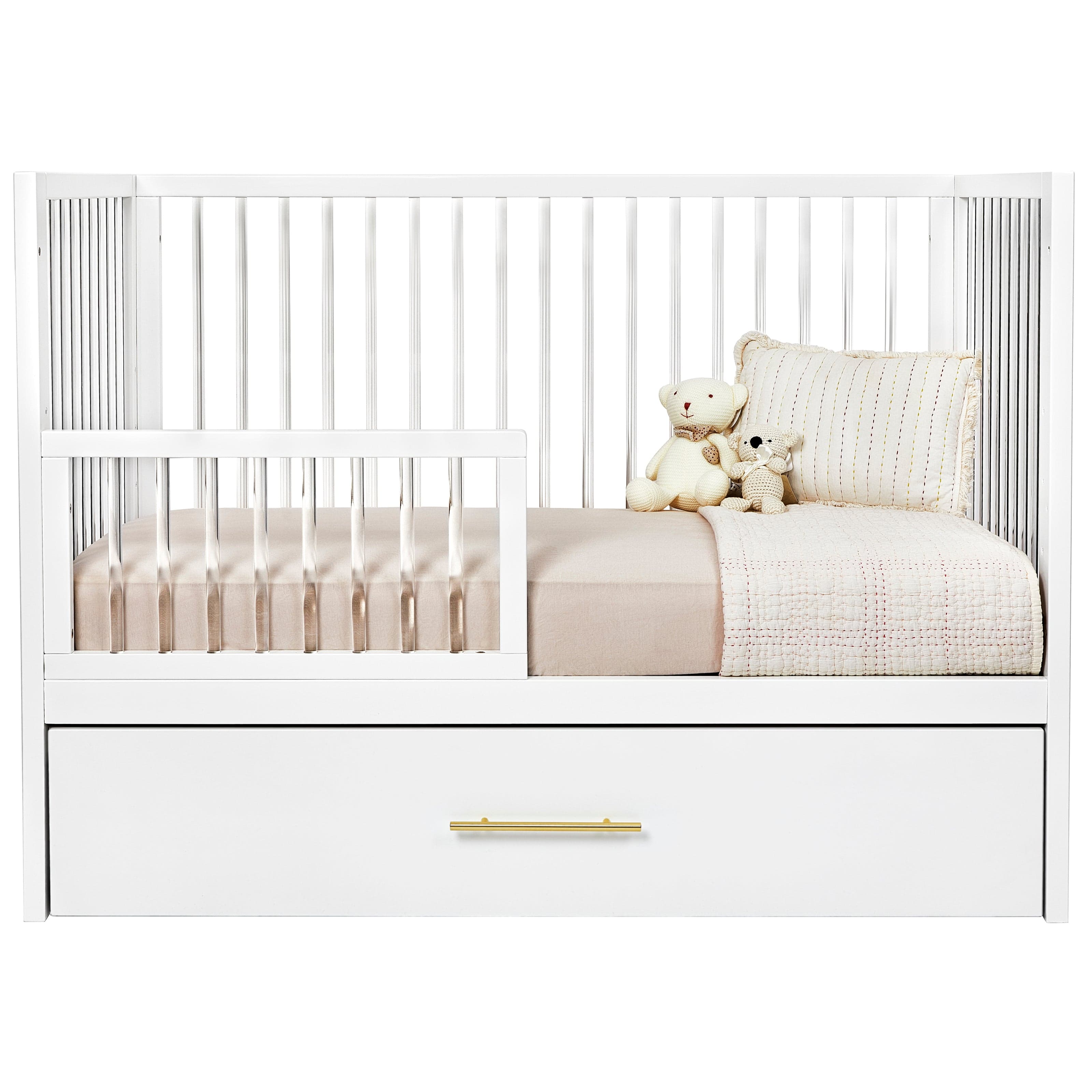 Hush Crib with Trundle - Gold Handle Baby Bed for Nursery, Toddler & Guest Room - Perfect for Small Spaces & Sleepovers
