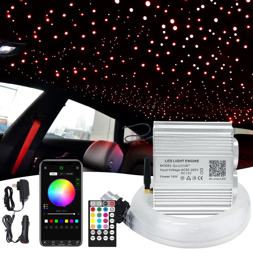 16W Dual Head Twinkle Fiber Optic Lights Kit with Bluetooth & RGBW LED - Car & Home Ceiling Star Sky Light with APP/Remote Control, 720pcs Mixed Fibers (9.8ft/3m) - Perfect for Bedroom Decor, Party Lighting, and Romantic Ambiance