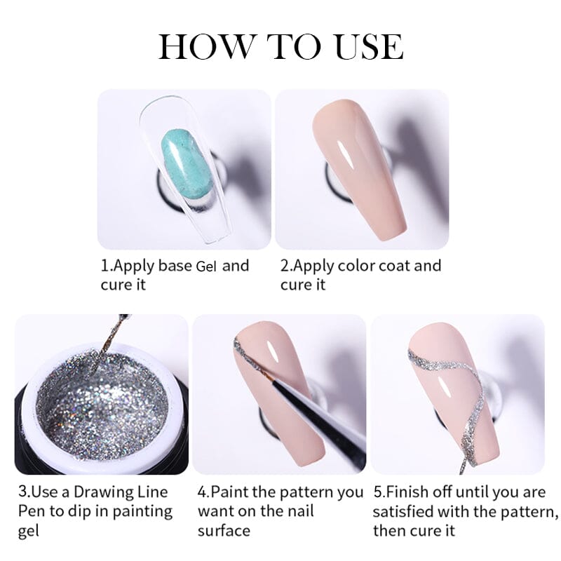 Sparkle Painting Gel 5ml - Glitter Nail Art Polish for DIY Manicure - Perfect for Parties, Weddings & Special Occasions