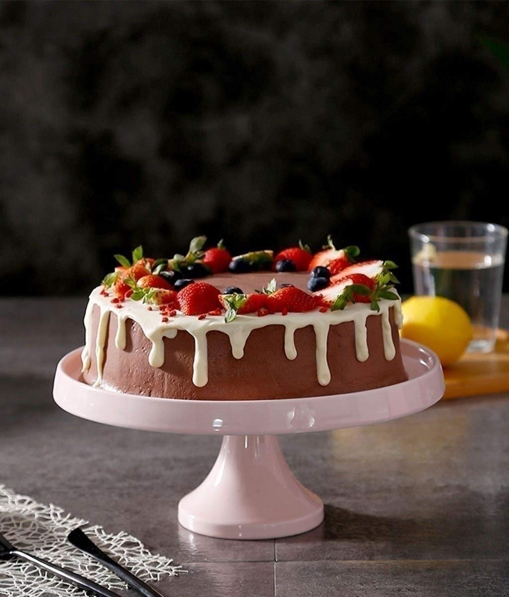 Elegant Pink Ceramic Cake Stand - 9/11 Inch Decorative Serving Tray for Desserts, Bread, Fruits, Sandwiches & Chips | Perfect for Weddings, Tea Parties & Hotel Displays (23x23x26cm)