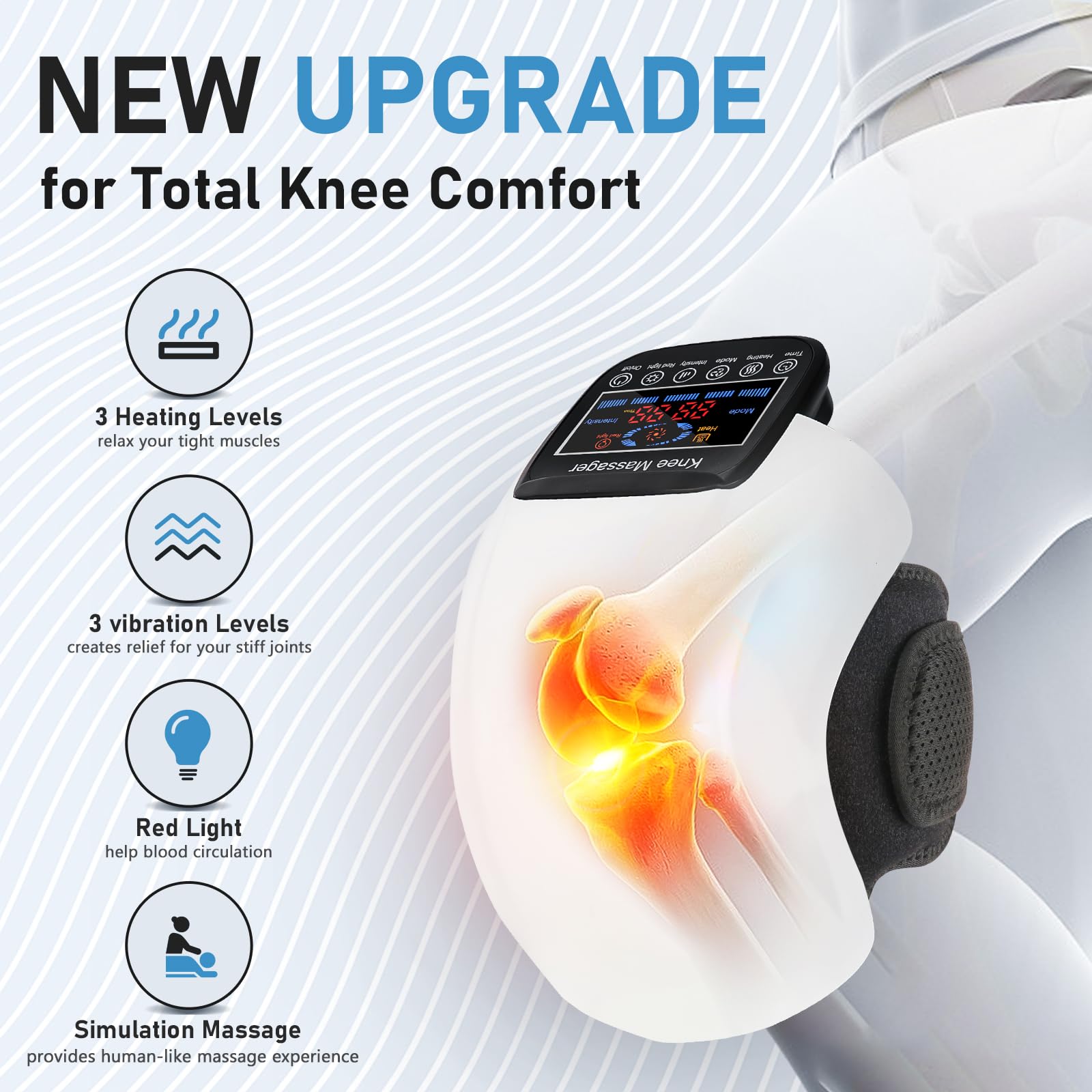 4-in-1 Cordless Knee Massager with Heating, Vibration & Red Light Therapy - Portable 3D Massage for Pain Relief - Rechargeable Gift for Family, Friends - Perfect for Arthritis, Sports Recovery & Home Relaxation