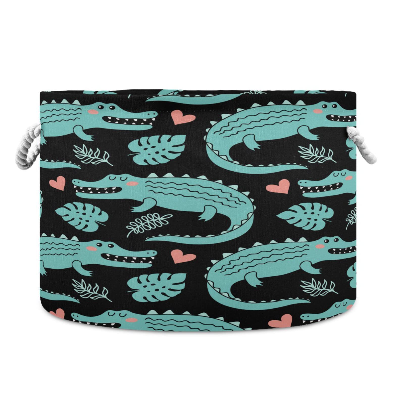 Extra Large Round Cotton Rope Basket with Thick Handle - Waterproof Canvas Laundry Hamper for Clothes & Blankets, Cute Cartoon Alligator Decor for Nursery, Kids Toy Storage & Home Organization (Perfect for Baby Rooms, Playrooms & Closet Organization)