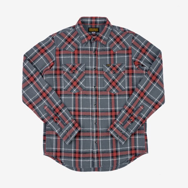 Iron Heart IHSH 369 12oz Heavy Flannel Western Shirt - Herringbone Check, Grey | Durable Workwear & Outdoor Casual Shirt for Men