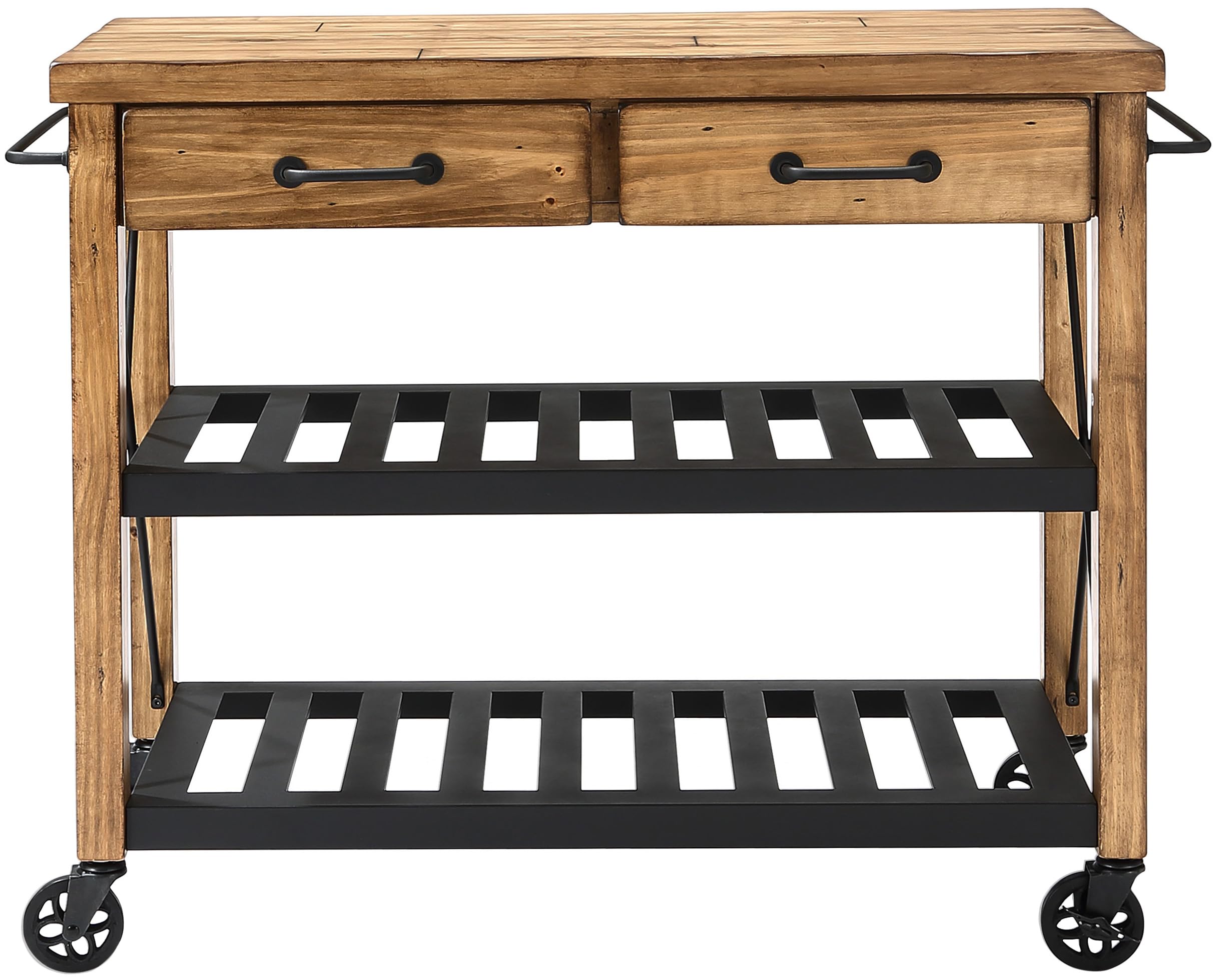 Crosley Furniture Roots Rolling Cart & Kitchen Island - Microwave Stand with Storage Shelves & Drawers, Natural Wood - Perfect for Small Kitchen, Pantry Organization & Mobile Serving Station