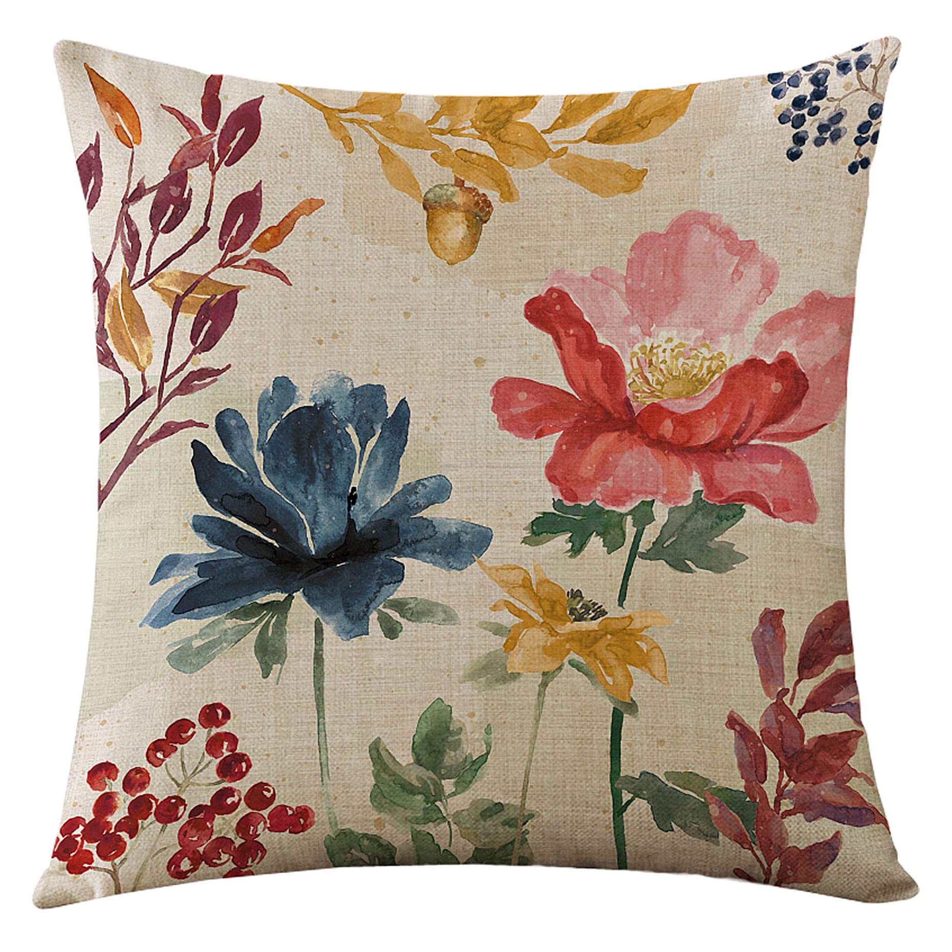 WOMHOPE 18x18 Inch Burlap Throw Pillow Covers - Pack of 4, Square Floral Bird Butterfly Design for Couch, Sofa & Home Decor - Perfect for Living Room, Bedroom & Outdoor Use