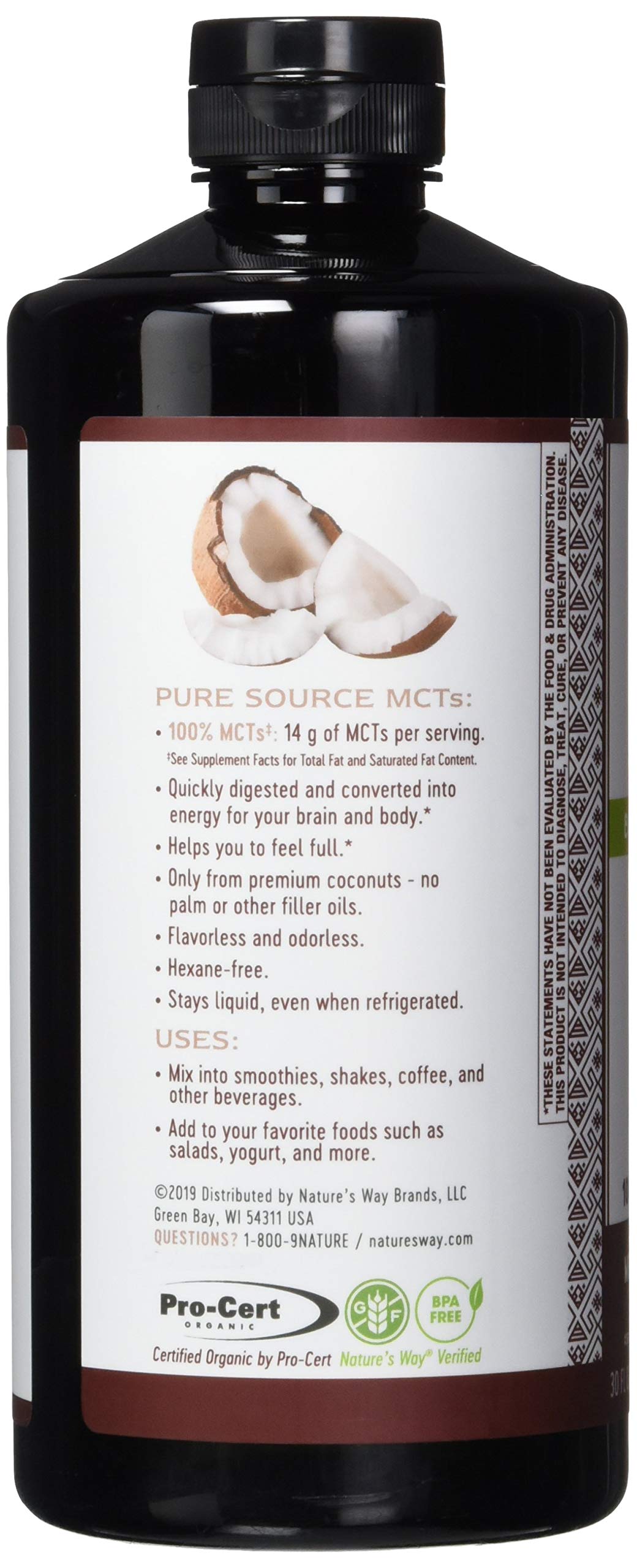 Nature's Way Pure Coconut MCT Oil - 14g MCTs Per Serving, No Fillers, 30 Fl Oz (Pack of 6) | Keto Diet, Coffee Booster & Energy Supplement for Weight Management