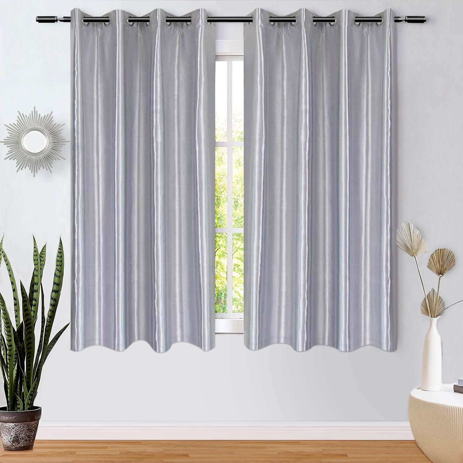 WUBODTI Silver Sparkle Metallic Faux Silk Curtains - 42
