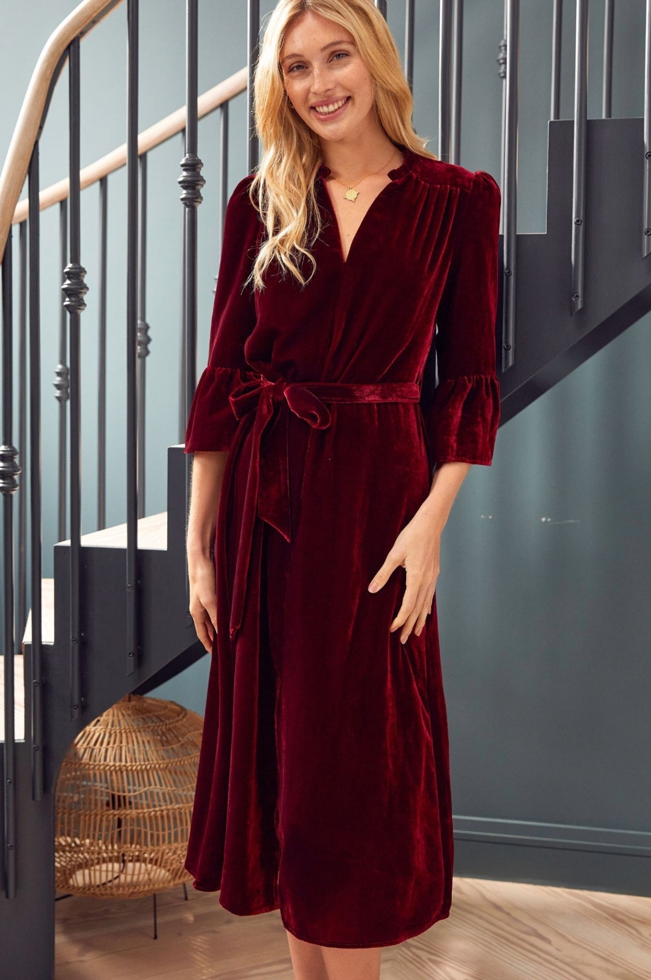 Astrid Velvet Dress for Women | Elegant Ruby Red Long Sleeve Formal Gown | Perfect for Evening Parties, Weddings & Special Occasions
