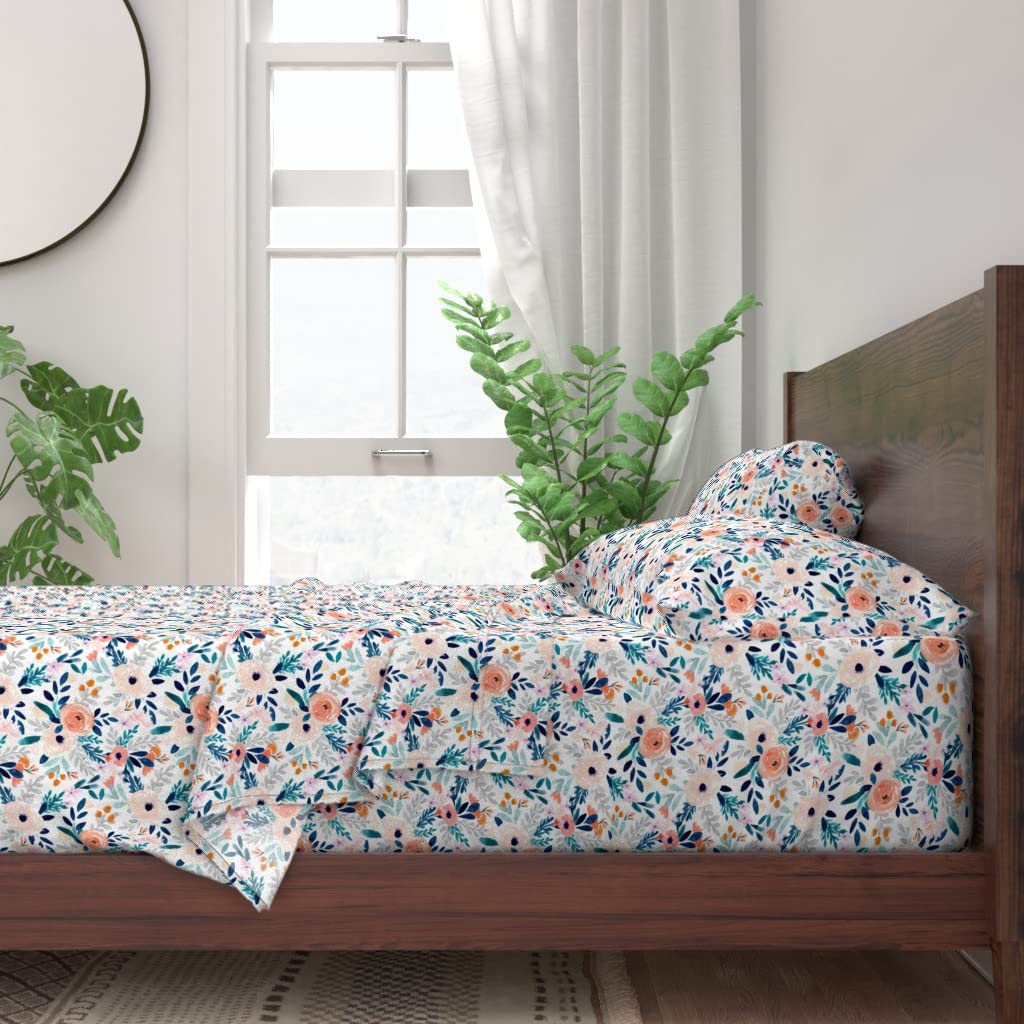 100% Cotton Queen Size 4-Piece Sheet Set | Floral Peony Botanical Print Bedding | Soft & Breathable for Girls & Women | Perfect for Spring & Summer Bedroom Decor