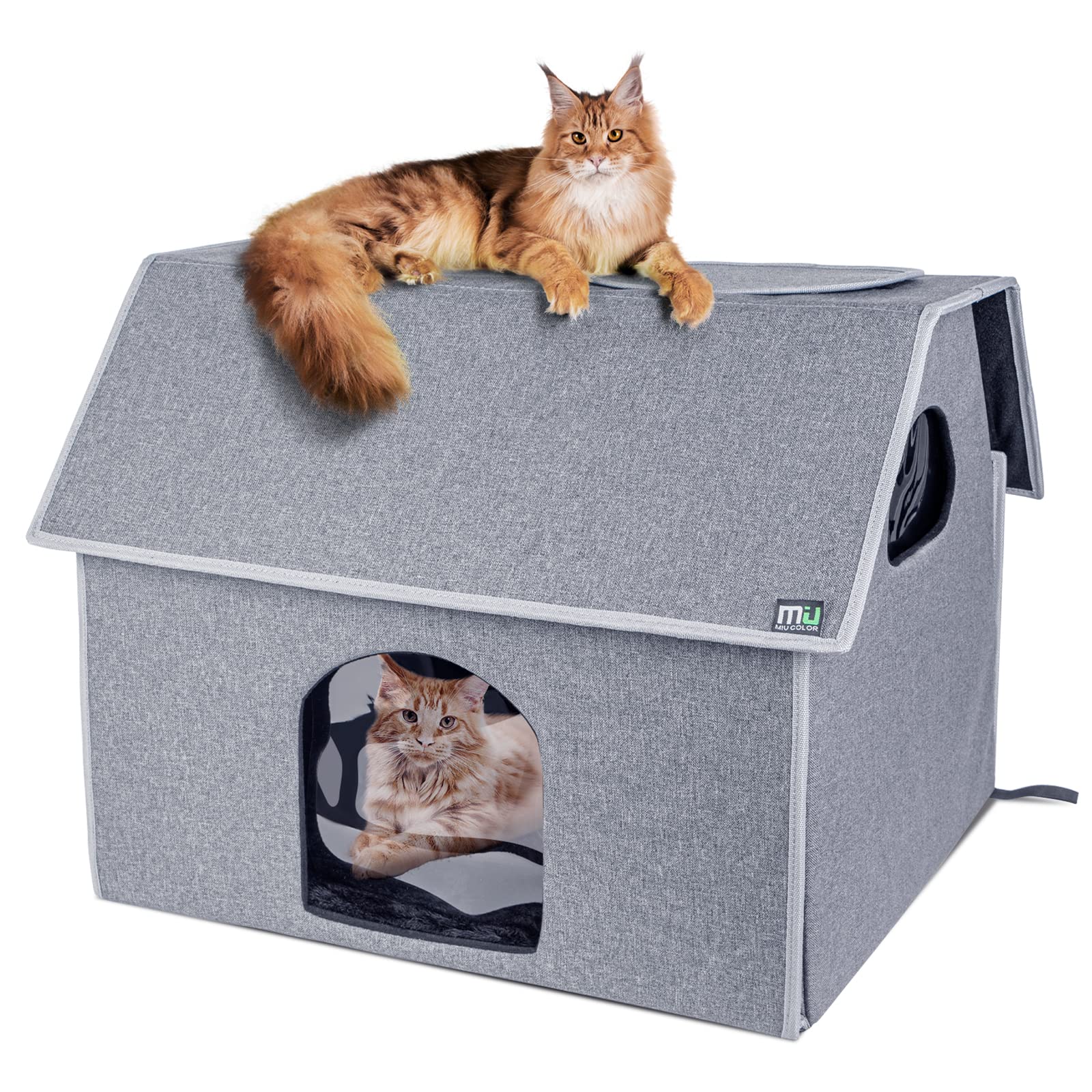 MIU COLOR Large Weatherproof Outdoor Cat House - Durable Indoor/Outdoor Cat Shelter with Removable Soft Mat, Easy Assembly for Feral & Pet Cats - Perfect for Backyard, Garden, Porch & Patio Use