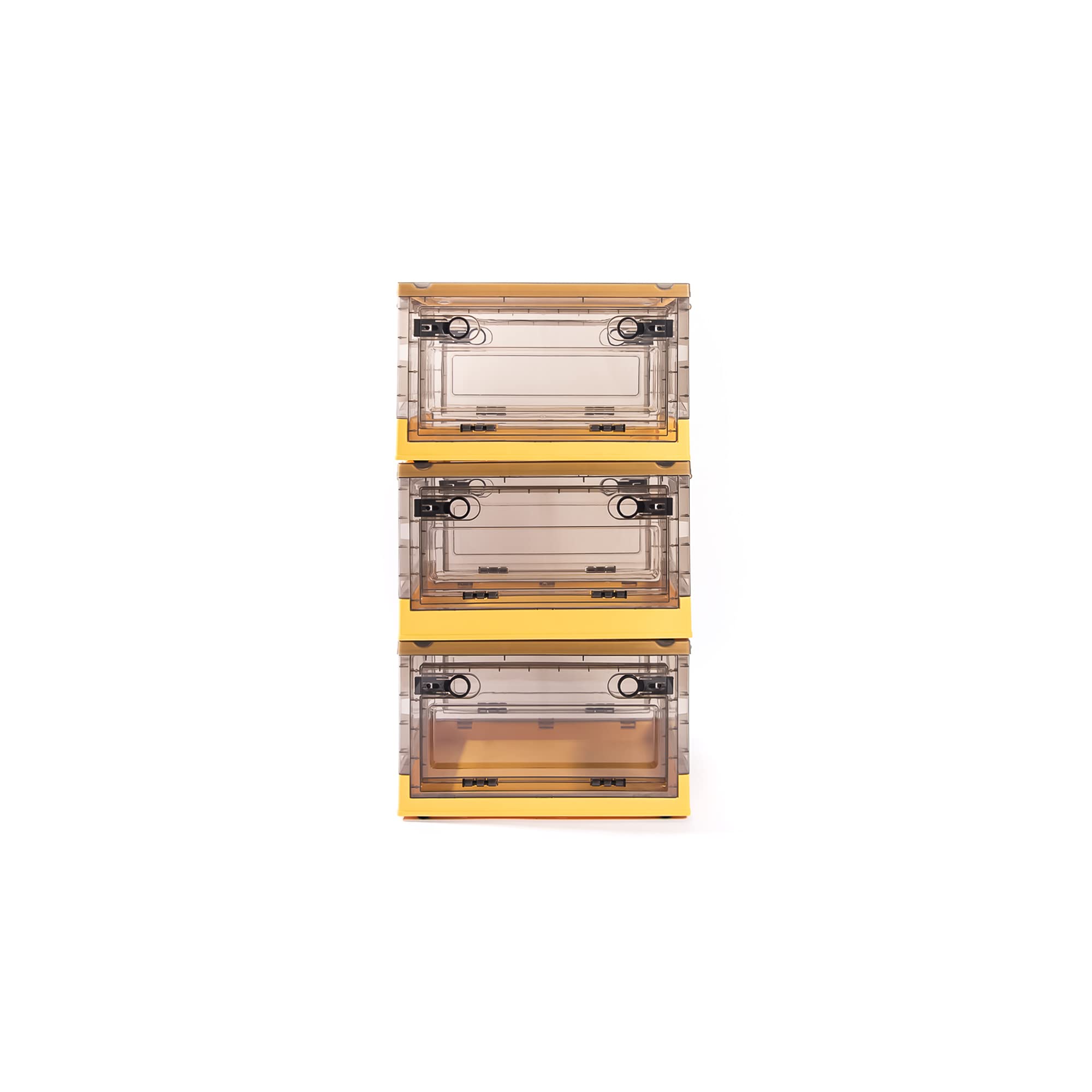 Best Home Fashion 3-Pack Collapsible Storage Bins with Side Opening & Stackable Lid - Foldable Storage Box for Home & Office Organization (Small, Yellow) - Perfect for Closet, Nursery, and Pantry Storage