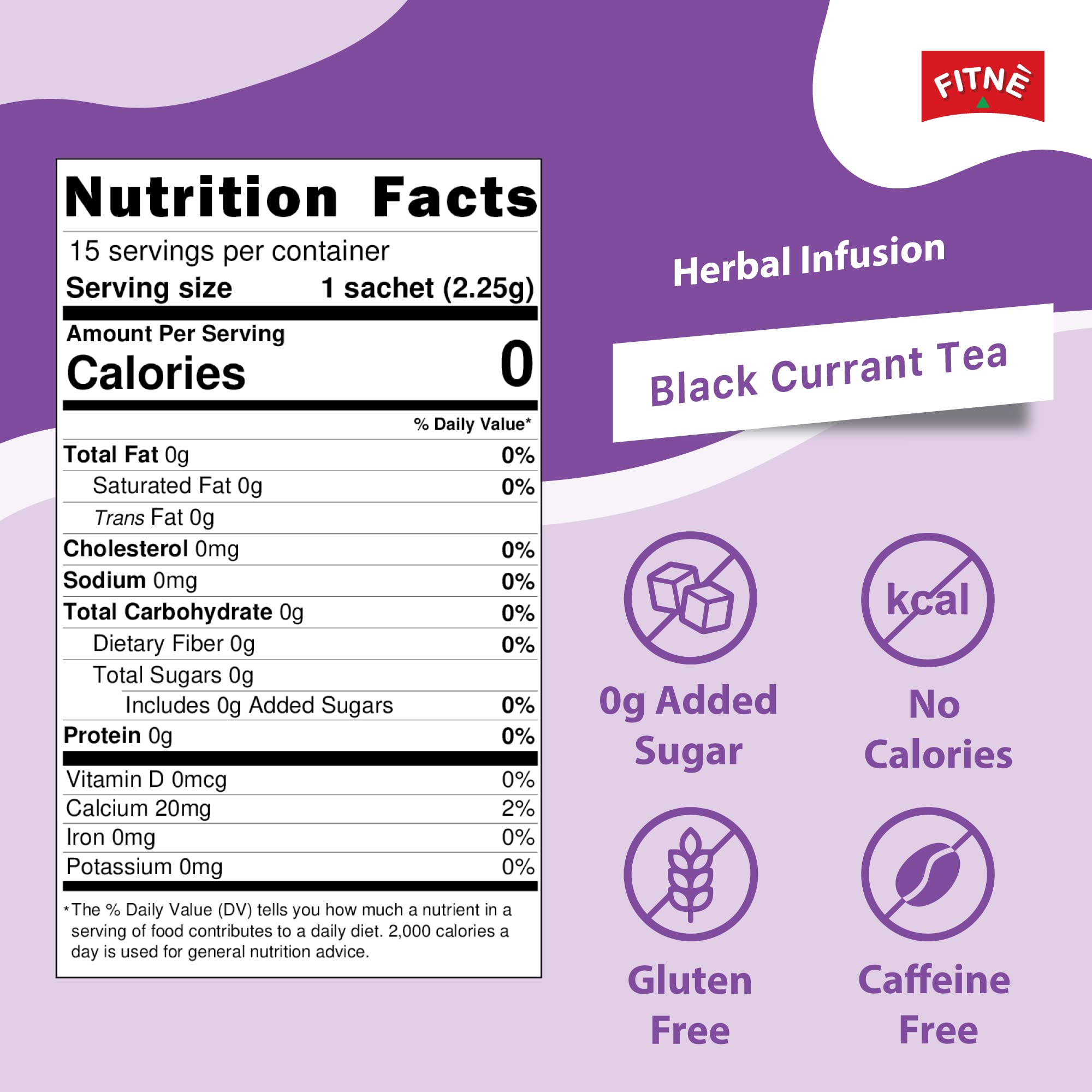 FITNE Black Currant Herbal Green Tea with Garcinia & Senna - Antioxidant Rich Detox Tea for Gentle Cleansing, Weight Management & Wellness - 15 Caffeine-Free Tea Bags for Daily Relaxation & Digestive Support